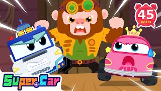 Toys Stolen by Giant Monkey! | Police Car & Taxi | Kids Cartoons & Car Songs | Super Car