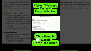 Waiter Responsibility | Duties and Responsibilities of Waiter or Waitress