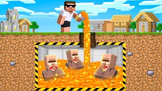Flooding Entire Villager Bunker with Lava in Minecraft..