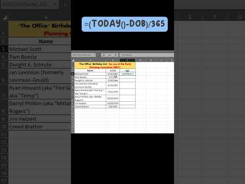 Calculate Age in Excel from Date of Birth | Simple Formula #shortsvideo #excel #excelshortcuts
