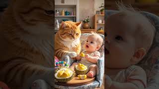 "Whiskers in the kitchen again… baking love, one cupcake at a time! 🐾🧁"#CatBaker#CupcakeCat