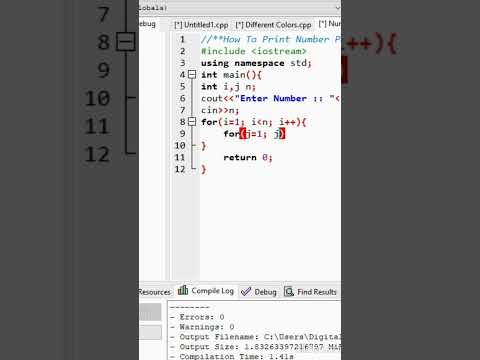 Number Pattern in CPP 👍 #cppprogramming #coding #numberpatterns  #programming #shorts
