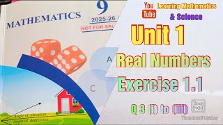 Exercise 1.1 Q 3 (i) to (iii) 9th class| Unit 1 Real Numbers| New book Math