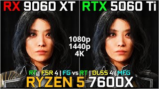 RX 9060 XT vs RTX 5060 Ti | RYZEN 5 7600X | RT + DLSS 4 vs FSR 4 + FG/MFG | 1080p 1440p 4K | Test