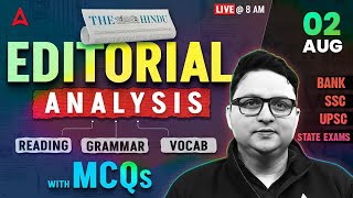 The Hindu Analysis | 2 August 2025 | Reading, Grammar, Vocab, MCQs | The Hindu Editorial Analysis