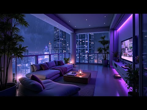 Night Lofi Music 🕚 Cozy Balcony Ambience with Chill Lofi Music & Rain Sounds