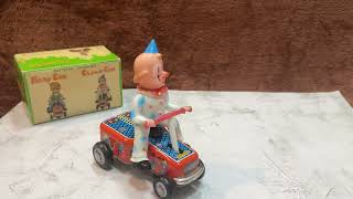 60s Clown Hand Car Vintage Tin Toy