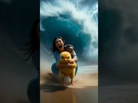 Brave Chick Saves Baby 🌊 | Giant wave, tiny hero| Giant Wave Survival