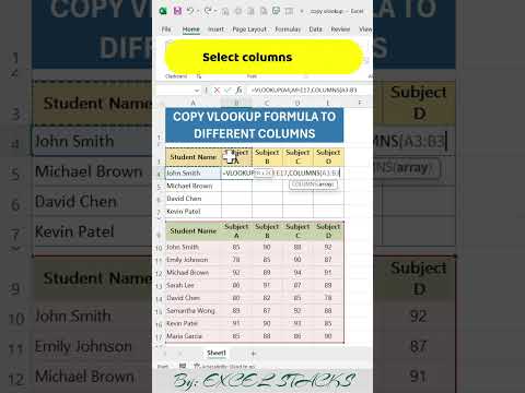Copy vlookup formula to other columns dynamically: #excel #shorts #exceltips #trending #vlookup