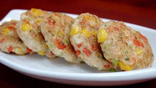雞胸肉蔬菜小餅，這樣做比炸雞塊還好吃，便宜又營養，孩子吃不膩【我是馬小壞】