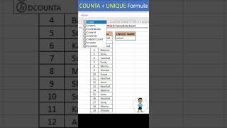COUNTA + UNIQUE Formula In Excel #excel #exceltips #shorts #exceltutorial #msexcel #microsoftexcel
