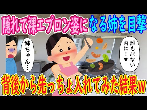 【2ch馴れ初め】隠れて裸エプロン姿になる姉を目撃「誰も居ない内に…♥」俺「姉ちゃん…」→背後から先っちょ入れてみた結果ｗｗｗ【ゆっくり解説】