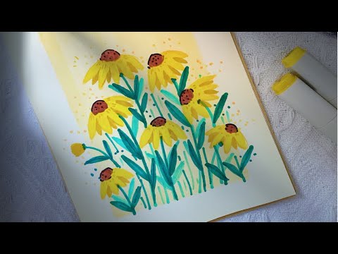 马克笔涂鸦画画·一组黄色花花