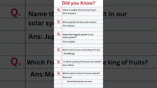Interesting General knowledge Questions and answers #generalknowledge #generalknowledgefacts