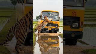 Tiger stops bus driver #tiger #wildliferescue #shortvideos #wildlife #rescueefforts #nature