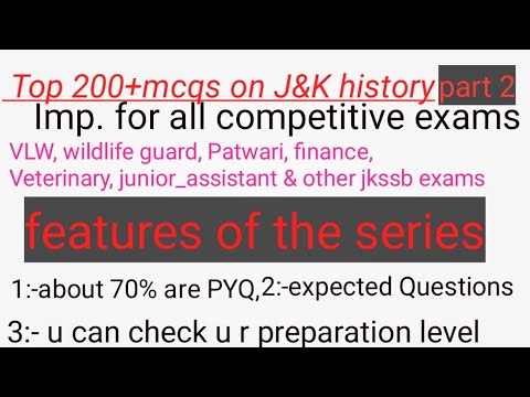 part 2~200+ mcqs on J&K history with abt 70% PYQ #jkssb #vlw #wildlifeguard #junior_assistant #mcqs