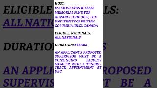 #Postdoc_update KILLAM POSTDOCTORAL RESEARCH FELLOWSHIP