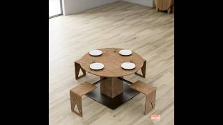 Adjustable Bar table design with hidden folding stools