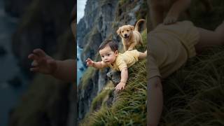 Puppy Saves Crawling Baby from Cliff | Heart-Stopping Rescue in 60 Seconds 🐶💔👶 #Shorts