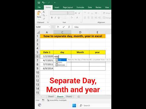 how to separate day month and year in excel | Split Date, Month and Year #excel #datefunction
