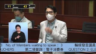 立法會會議「質詢」電子消費券 黃國健 議員發言