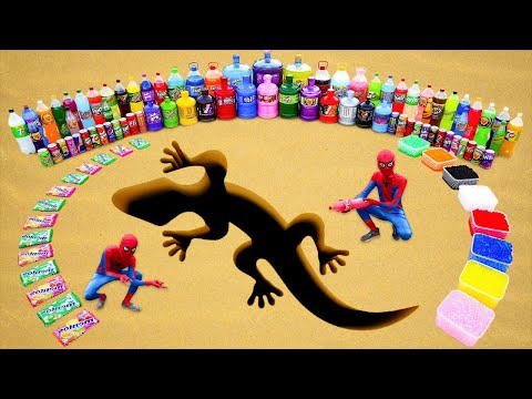 How to Make Rainbow Lizard with Orbeez, Big Balloons Fanta, Monster, Mtn Dew, Coca Cola & Mentos