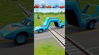 Big & Small McQueen Cars VS Train. Lightning Strikes Back! - BeamNG.drive