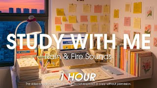 1 Hour Study With Me | 50/10 Pomodoro – Rain & Fire Sounds, No Music 🔥🌧️