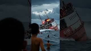 Detik-Detik Mencekam! Kapal Penuh Penumpang Terombang-Ambing Ombak