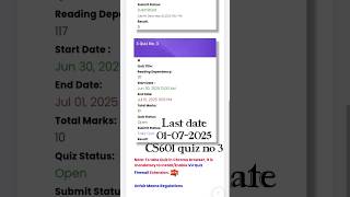 #CS601 quiz no 3 | 2025 VU students #computerprogramming #coding #foryou #foreveryone