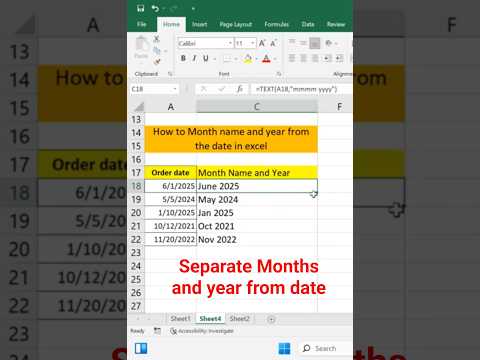 How to separate Month name and year from the date in excel | month name in excel #shorts #excel
