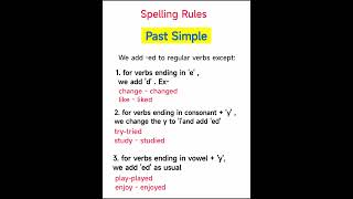 Spelling Rules For Past Simple ✨ | English Grammar | #tense #shorts