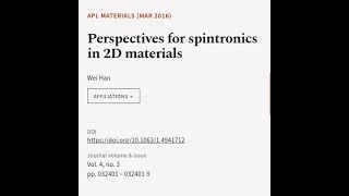Perspectives for spintronics in 2D materials | RTCL.TV