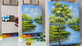 Peaceful River Landscape | Acrylic Painting for Beginners