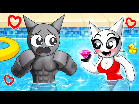 Gray Is Stuck in POOL PARTY with Crazy Fan Girl | Berry Sprunki