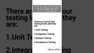Levels of Software Testing|#manualtesting #shortsfeed#testing #softwaretesting #viral #shorts#short
