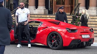 Muscle Mafia Boss arriving with his FERRARI 488 SPIDER at Hotel de Paris in Monaco!!