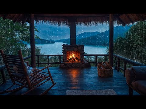 Let the Soft Rain on the Wooden Porch Lull You to Sleep | Distant Thunder Eases Your Mind