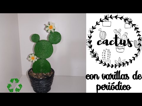 Como hacer cactus🌵con varillas o tubos de periódico♻️