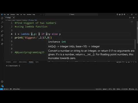 The biggest of two numbers using lambda #pythonprogramming #pythontelugu #letsquest #shorts