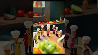Flux Dev Show a team of mini chefs crafting a huge #cake #asmrcleaning #familyfriendly