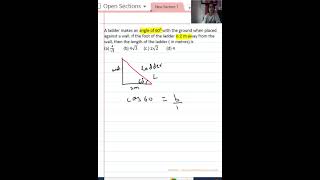 Class10 Math Shorts||length of Ladder 2m away from wall making angle 60^0 with ground|| Trigonometry