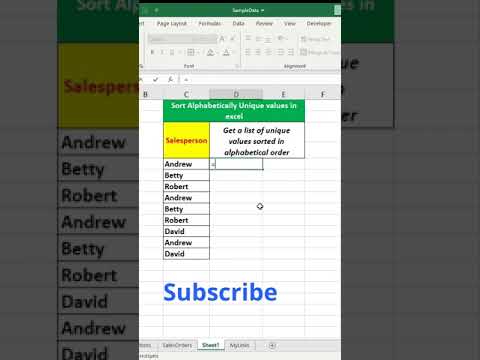 Get a list of unique values sorted in alphabetical order in excel #shortvideo #excelformula