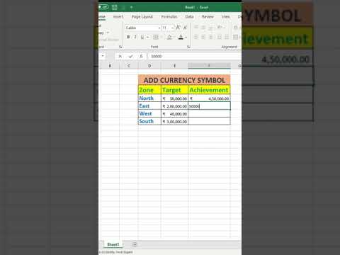HOW TO ADD CURRENCY SYMBOL IN EXCEL 🎉🎉👏👏 #shorts #exceltutorial