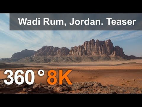 360 video, Wadi Rum Desert, The Valley of the Moon, Jordan. Teaser. 8K aerial video