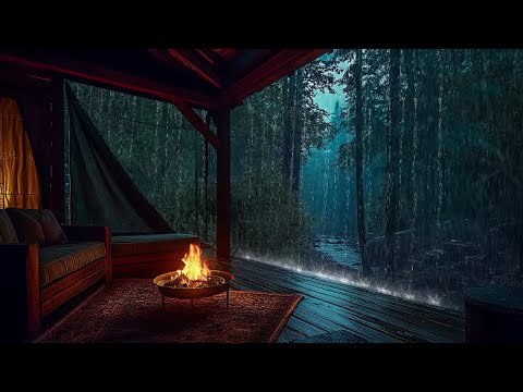 Sitting in a Rustic Cabin in the Wilderness ⛈️| Sleep Soundly with Rain Sounds and Firelight 🔥